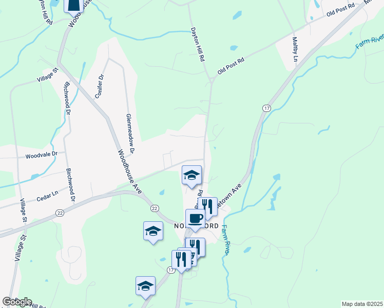 map of restaurants, bars, coffee shops, grocery stores, and more near 68 Pistapaug Road in Northford