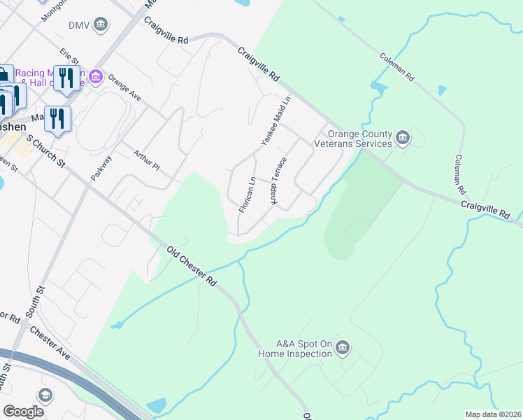 map of restaurants, bars, coffee shops, grocery stores, and more near 52 Lower Magic Circle Drive in Goshen