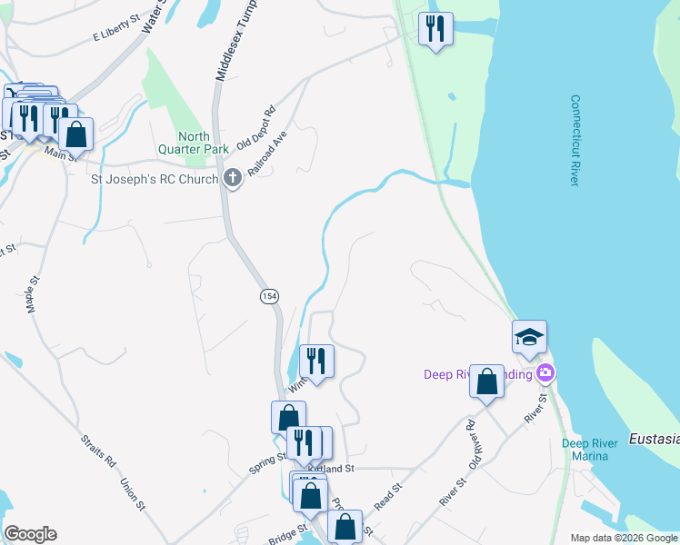 map of restaurants, bars, coffee shops, grocery stores, and more near 73 Winter Avenue in Deep River