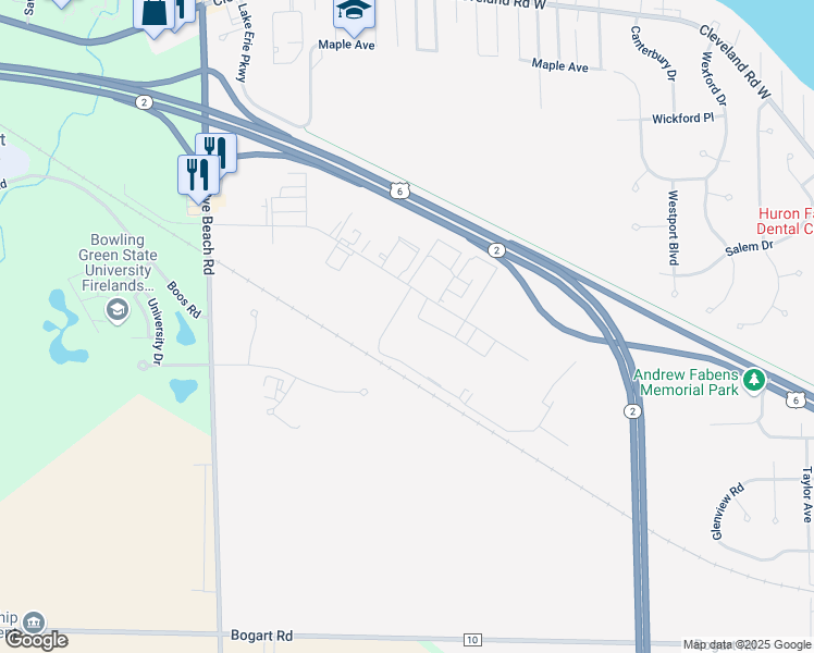 map of restaurants, bars, coffee shops, grocery stores, and more near 1608 Sawmill Parkway in Huron