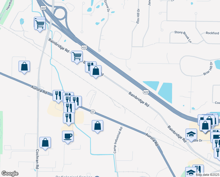 map of restaurants, bars, coffee shops, grocery stores, and more near 31200 Bainbridge Road in Solon