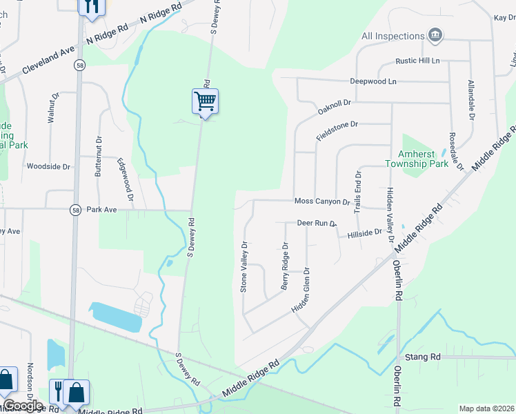 map of restaurants, bars, coffee shops, grocery stores, and more near 875 Moss Canyon Drive in Amherst