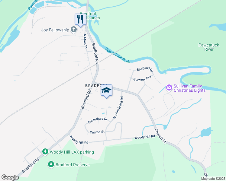 map of restaurants, bars, coffee shops, grocery stores, and more near 31 Church Street in Westerly