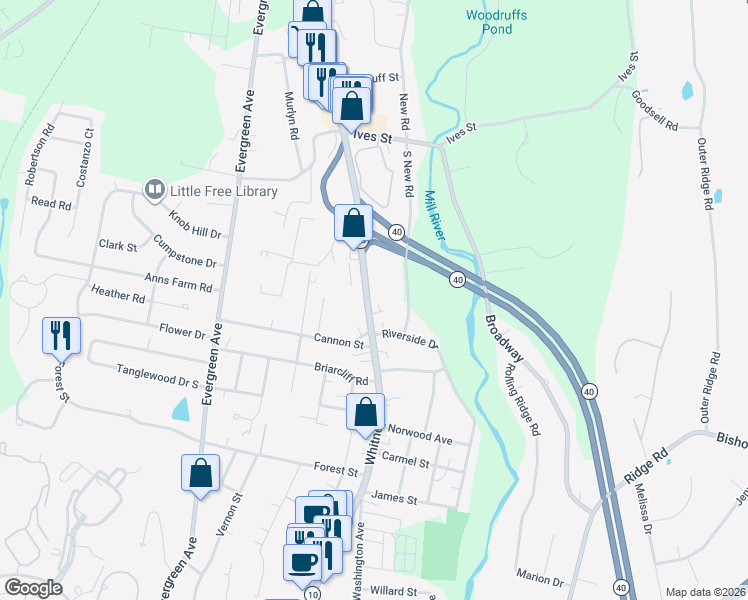 map of restaurants, bars, coffee shops, grocery stores, and more near 2809 Whitney Avenue in Hamden