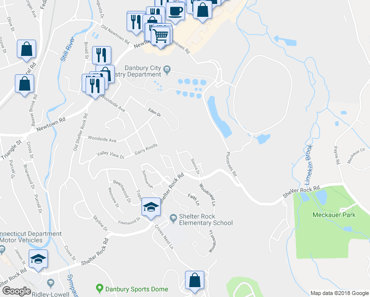 map of restaurants, bars, coffee shops, grocery stores, and more near 604 Sienna Drive in Danbury