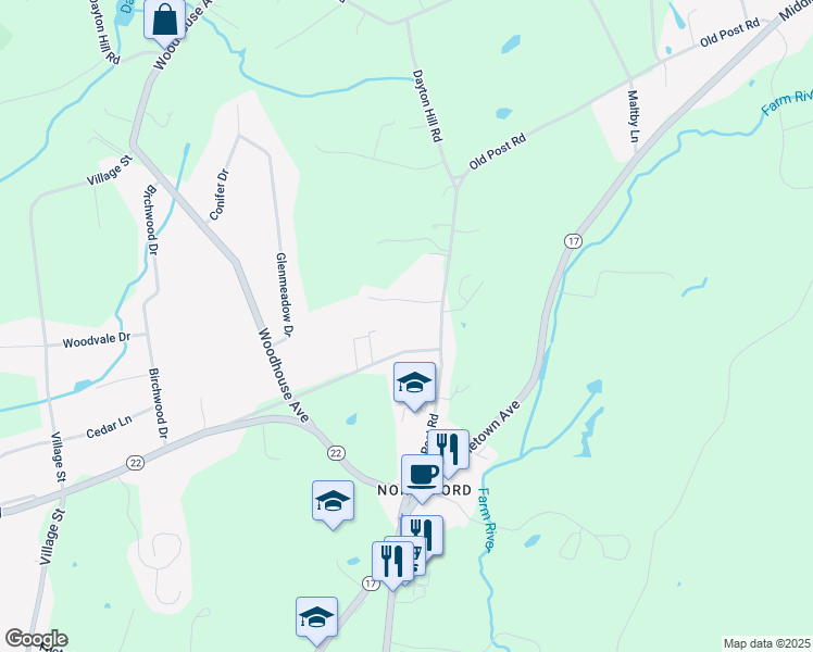 map of restaurants, bars, coffee shops, grocery stores, and more near 68 Pistapaug Road in Northford