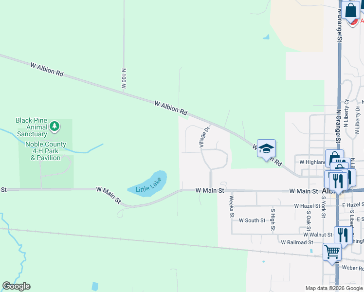 map of restaurants, bars, coffee shops, grocery stores, and more near 303 Renee Avenue in Albion