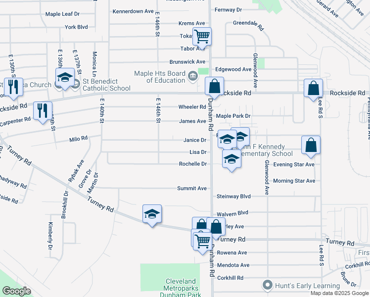 map of restaurants, bars, coffee shops, grocery stores, and more near 14899 Lisa Dr in Maple Heights