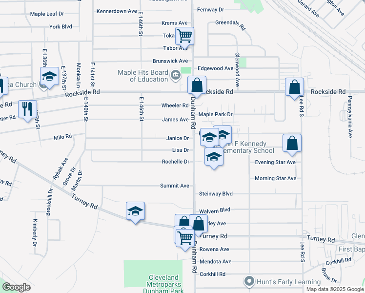 map of restaurants, bars, coffee shops, grocery stores, and more near 15067 Lisa Drive in Maple Heights