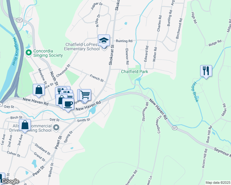 map of restaurants, bars, coffee shops, grocery stores, and more near 6 Skokorat Street in Seymour