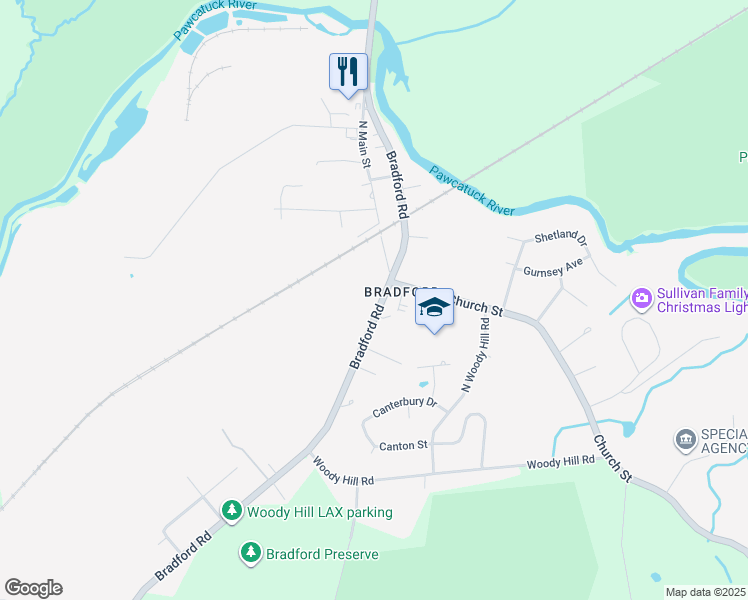 map of restaurants, bars, coffee shops, grocery stores, and more near 338 Bradford Road in Westerly