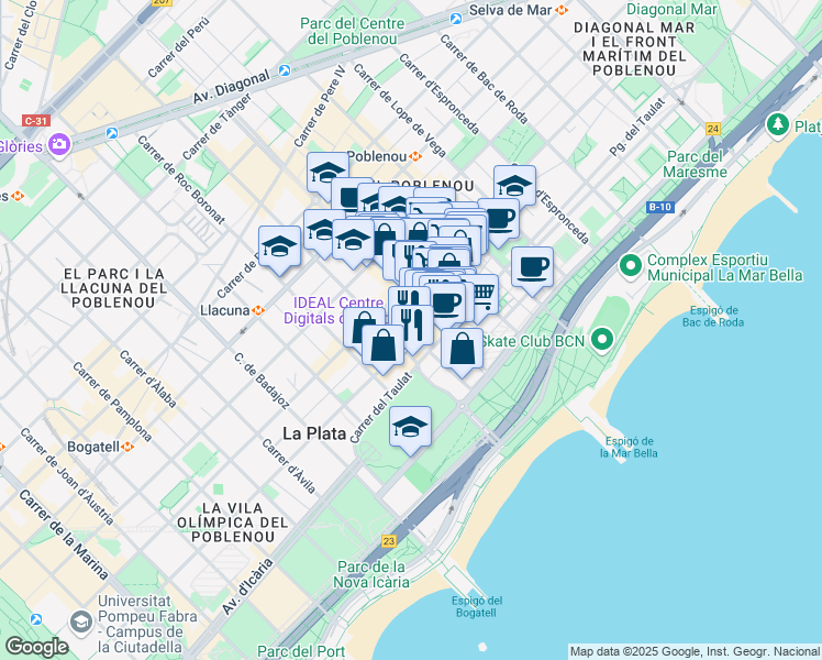 map of restaurants, bars, coffee shops, grocery stores, and more near 205 Carrer del Doctor Trueta in Barcelona