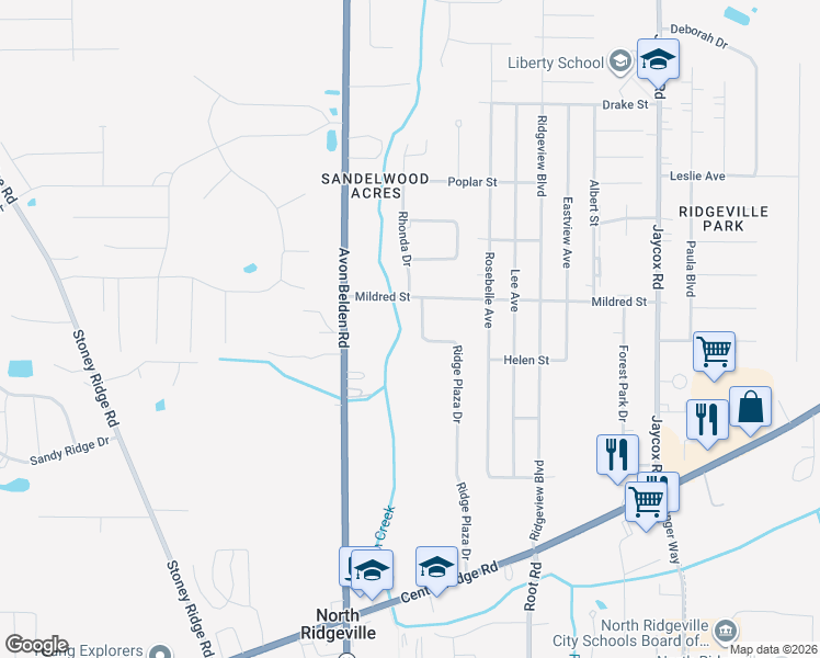 map of restaurants, bars, coffee shops, grocery stores, and more near 6285 Ridge Plaza Drive in North Ridgeville
