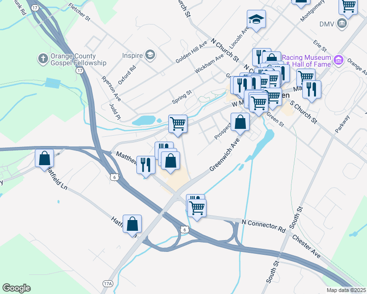 map of restaurants, bars, coffee shops, grocery stores, and more near 20 Clowes Avenue in Goshen