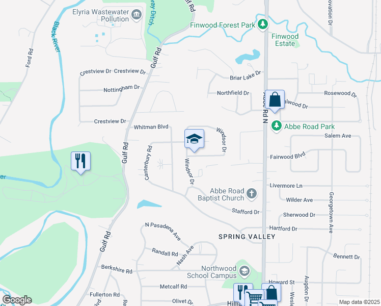 map of restaurants, bars, coffee shops, grocery stores, and more near 220 Windsor Drive in Elyria