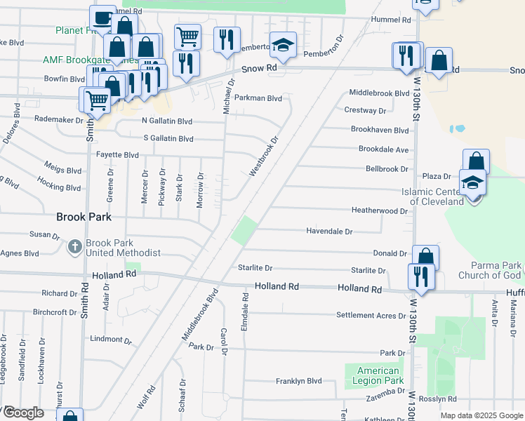 map of restaurants, bars, coffee shops, grocery stores, and more near 5994 Middlebrook Boulevard in Brook Park
