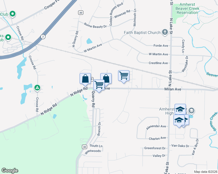 map of restaurants, bars, coffee shops, grocery stores, and more near 1148 Milan Ave in Amherst