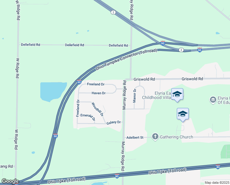 map of restaurants, bars, coffee shops, grocery stores, and more near 42761 Haven Drive in Elyria