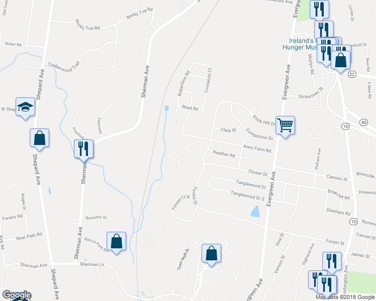 map of restaurants, bars, coffee shops, grocery stores, and more near 71 Valley View Drive in Hamden