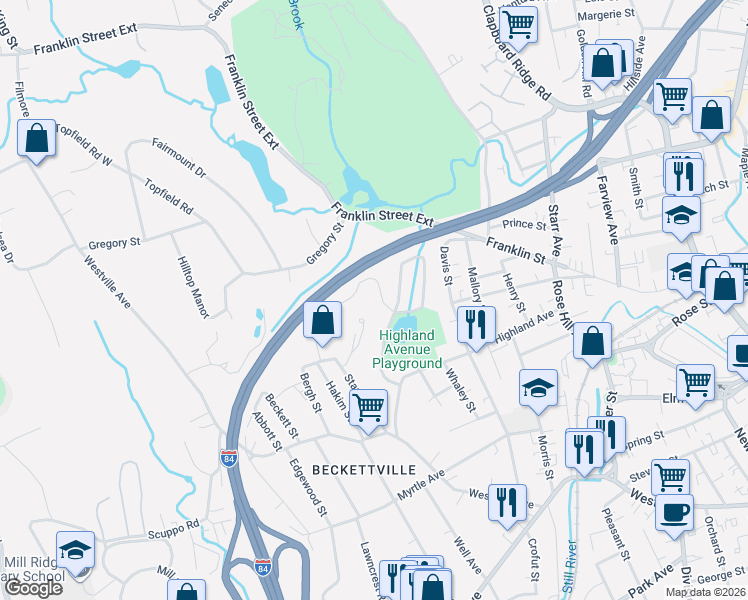 map of restaurants, bars, coffee shops, grocery stores, and more near 30 Sleepy Hollow Drive in Danbury