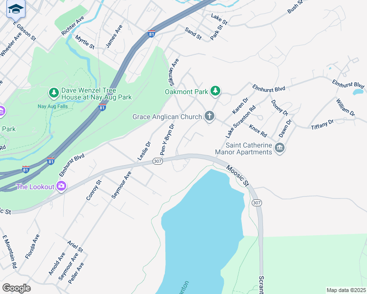map of restaurants, bars, coffee shops, grocery stores, and more near 7 Laurel Drive in Scranton