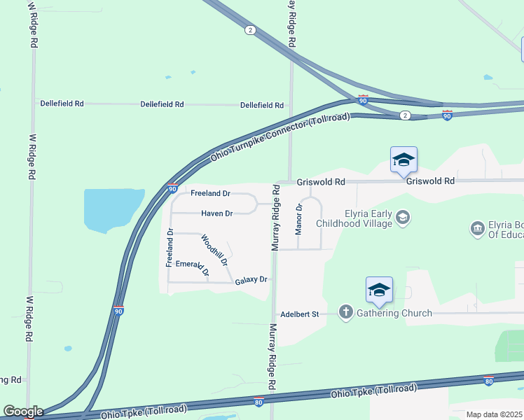 map of restaurants, bars, coffee shops, grocery stores, and more near 42761 Haven Drive in Elyria