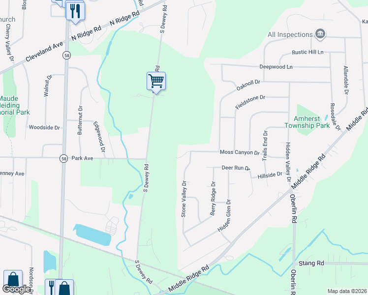 map of restaurants, bars, coffee shops, grocery stores, and more near 875 Moss Canyon Drive in Amherst