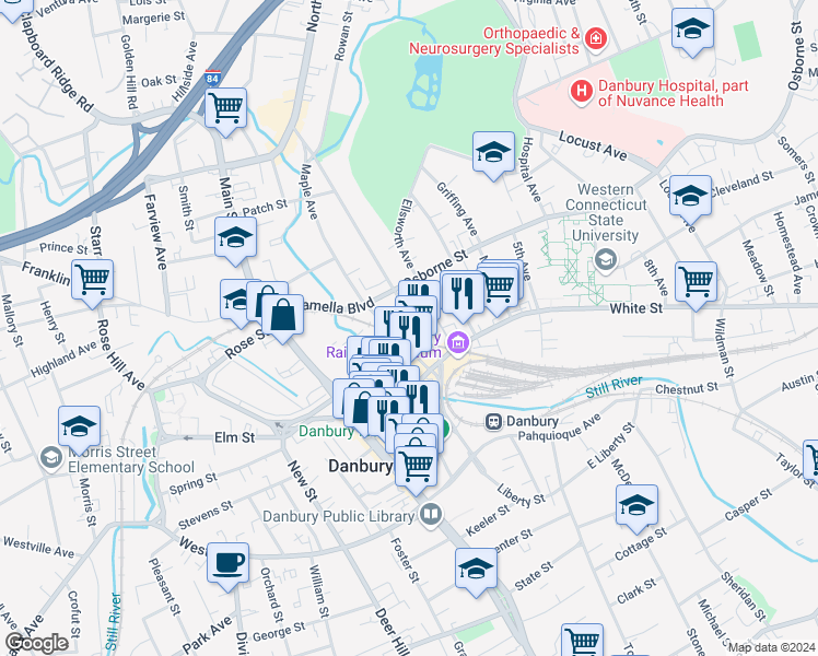 map of restaurants, bars, coffee shops, grocery stores, and more near 10 Balmforth Avenue in Danbury
