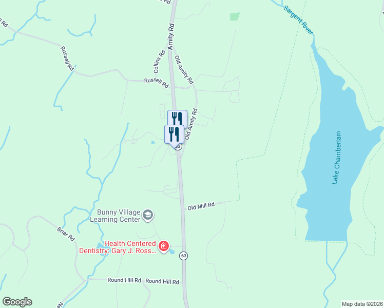 map of restaurants, bars, coffee shops, grocery stores, and more near 6 Old Amity Road in Bethany