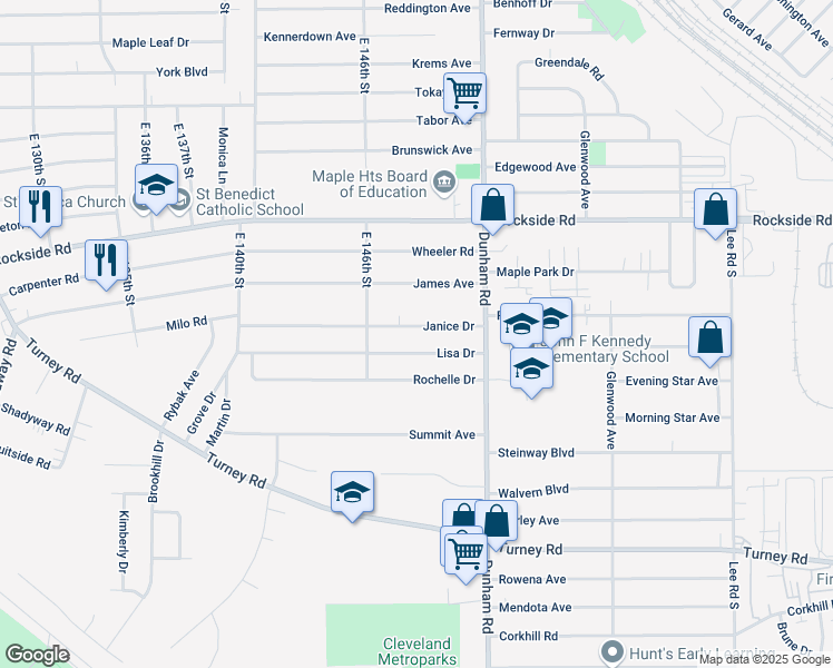 map of restaurants, bars, coffee shops, grocery stores, and more near 14899 Lisa Drive in Maple Heights