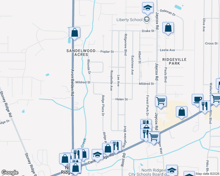 map of restaurants, bars, coffee shops, grocery stores, and more near 6373 Ridge Plaza Drive in North Ridgeville
