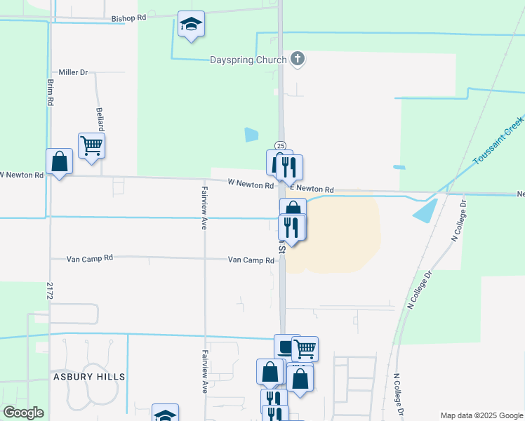 map of restaurants, bars, coffee shops, grocery stores, and more near 1255 North Main Street in Bowling Green