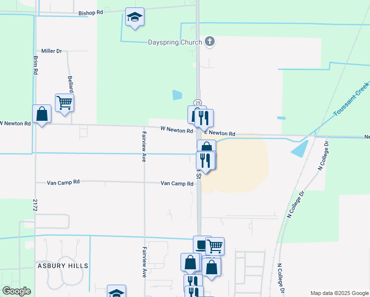 map of restaurants, bars, coffee shops, grocery stores, and more near 1255 North Main Street in Bowling Green