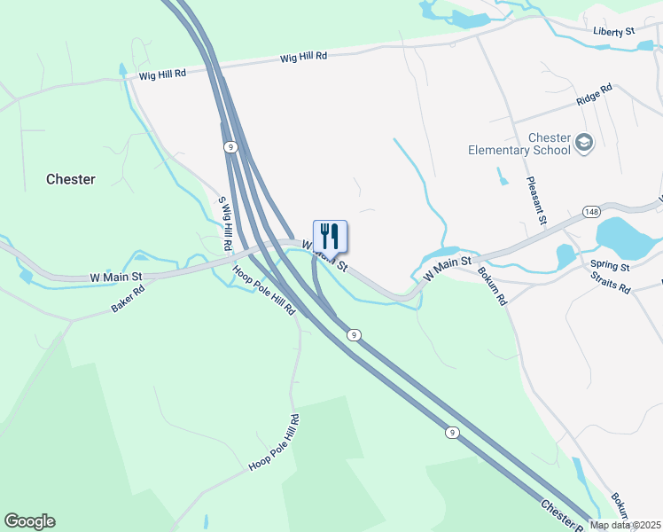map of restaurants, bars, coffee shops, grocery stores, and more near 129 West Main Street in Chester
