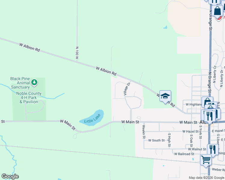 map of restaurants, bars, coffee shops, grocery stores, and more near 303 Renee Avenue in Albion