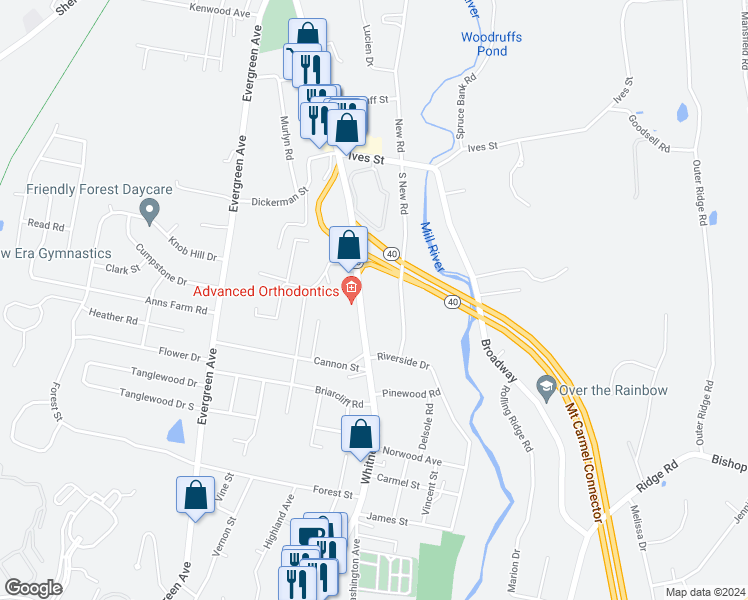 map of restaurants, bars, coffee shops, grocery stores, and more near 2819 Whitney Avenue in Hamden