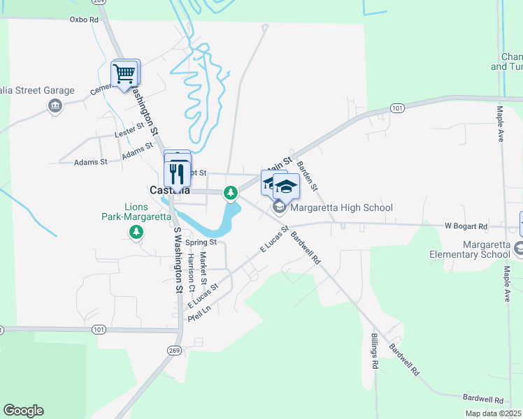 map of restaurants, bars, coffee shops, grocery stores, and more near 209 Lowell Street in Castalia