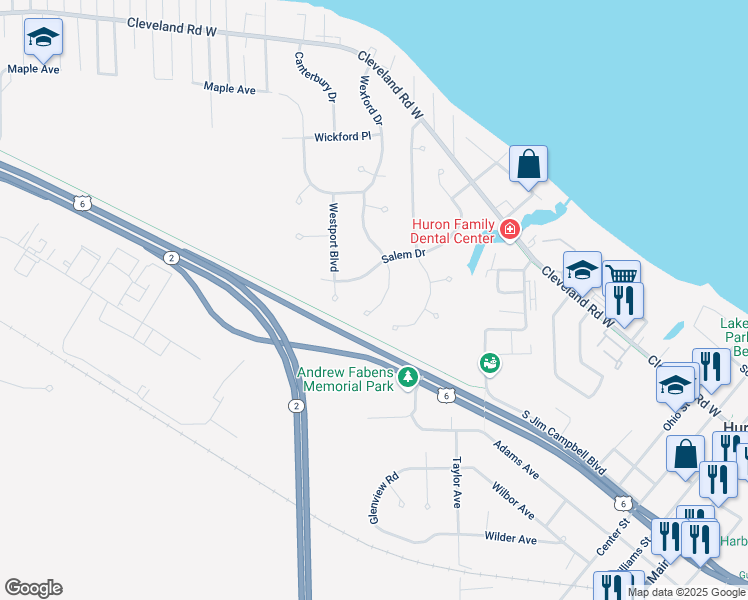 map of restaurants, bars, coffee shops, grocery stores, and more near 704 Strowbridge Drive in Huron