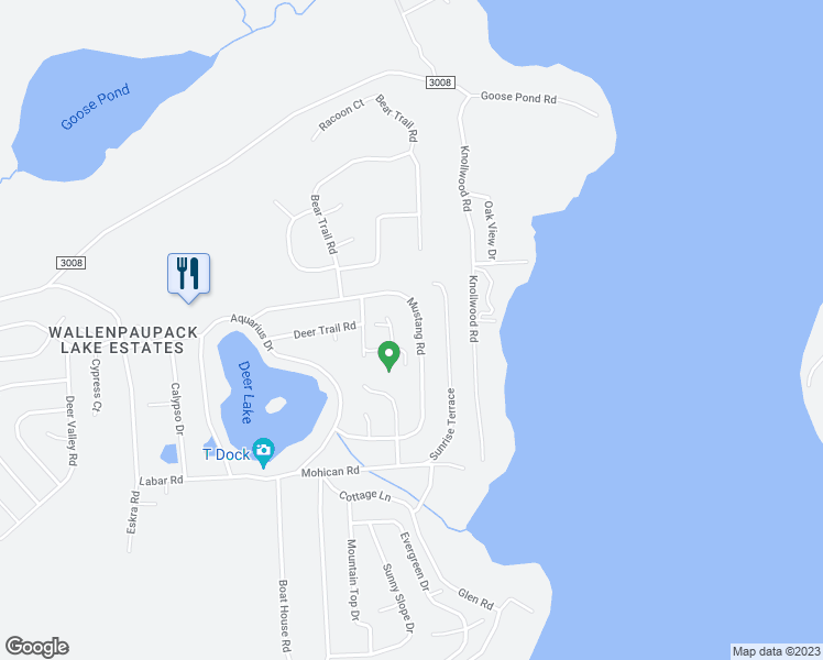 map of restaurants, bars, coffee shops, grocery stores, and more near 1077 Mustang Road in Lake Ariel