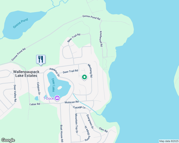 map of restaurants, bars, coffee shops, grocery stores, and more near 1077 Mustang Road in Lake Ariel
