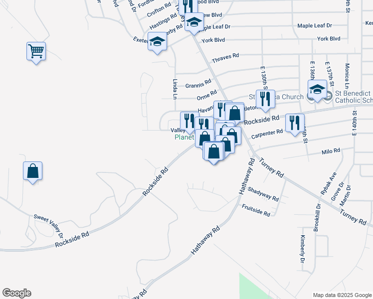 map of restaurants, bars, coffee shops, grocery stores, and more near 12555 Rockside Road in Garfield Heights