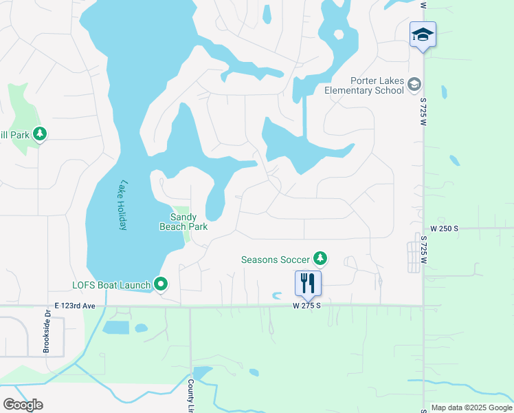 map of restaurants, bars, coffee shops, grocery stores, and more near 1701-1807 Forest Lane in Crown Point
