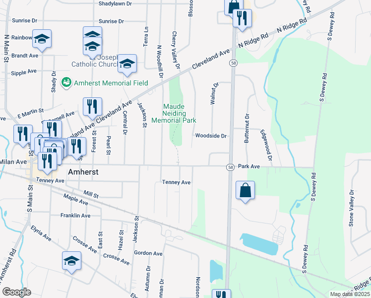 map of restaurants, bars, coffee shops, grocery stores, and more near 168 Orchard Hill Drive in Amherst