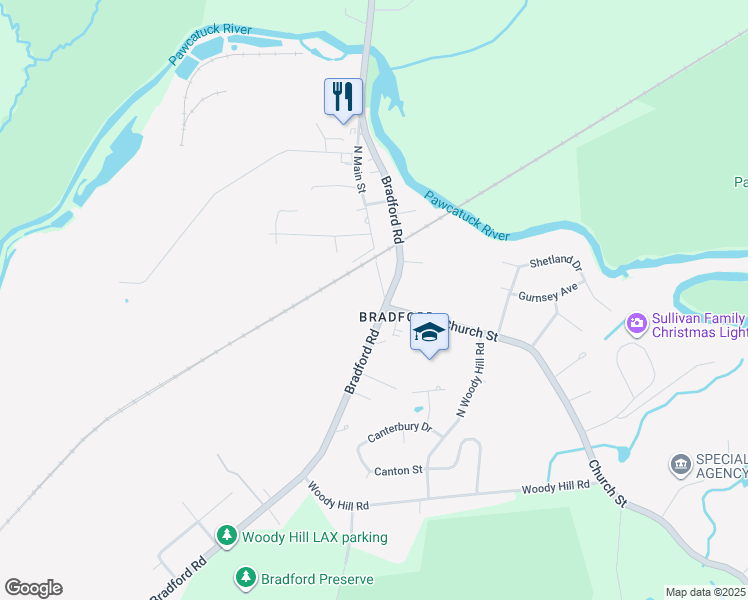 map of restaurants, bars, coffee shops, grocery stores, and more near 6 South Main Street in Westerly