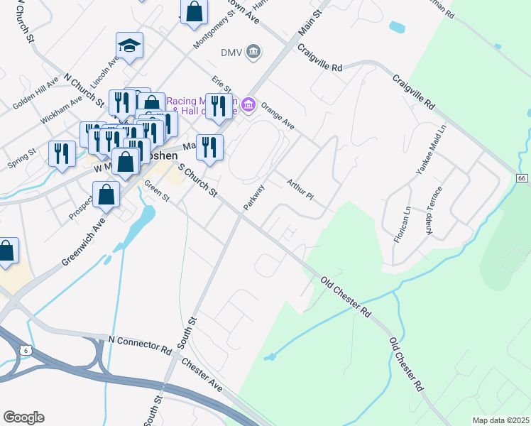 map of restaurants, bars, coffee shops, grocery stores, and more near 9 Marie Terrace in Goshen