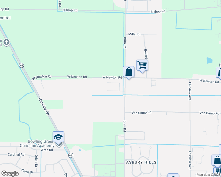 map of restaurants, bars, coffee shops, grocery stores, and more near West Newton Road in Bowling Green