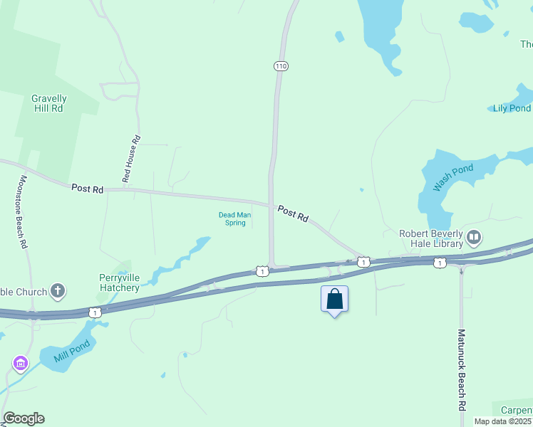 map of restaurants, bars, coffee shops, grocery stores, and more near 2172 Post Road in South Kingstown