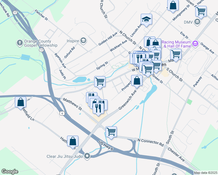 map of restaurants, bars, coffee shops, grocery stores, and more near 80 Nelson Street in Goshen