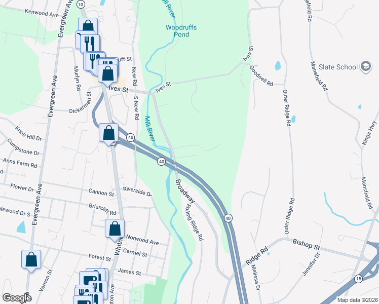 map of restaurants, bars, coffee shops, grocery stores, and more near 39 Patterson Road in Hamden