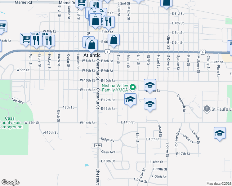 map of restaurants, bars, coffee shops, grocery stores, and more near 1010 Elm Street in Atlantic